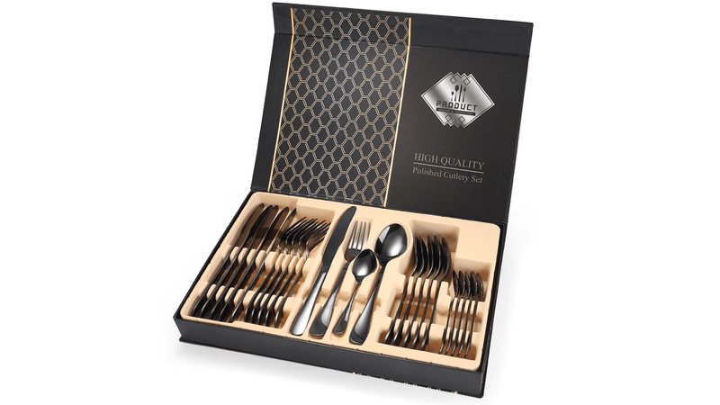 Set de Cubiertos Negro en Acero Inoxidable | 6 Puestos